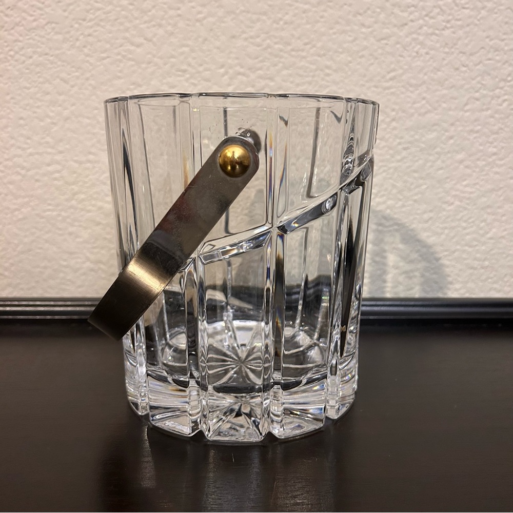 Mikasa Uptown Crystal Ice Bucket w/ Mental Handle Vintage Cut Glass Barware - Picture 5 of 11